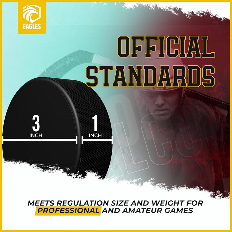 Eagle's Ice Hockey Pucks 1, 2, 3, 6 or 50 Pack | High Grade Pucks Official Regulation Weight & Size for Practice & Classic Training - 6 oz Diameter 3" Thickness 1" Black Hockey Puck Roller Hockey - Image 2